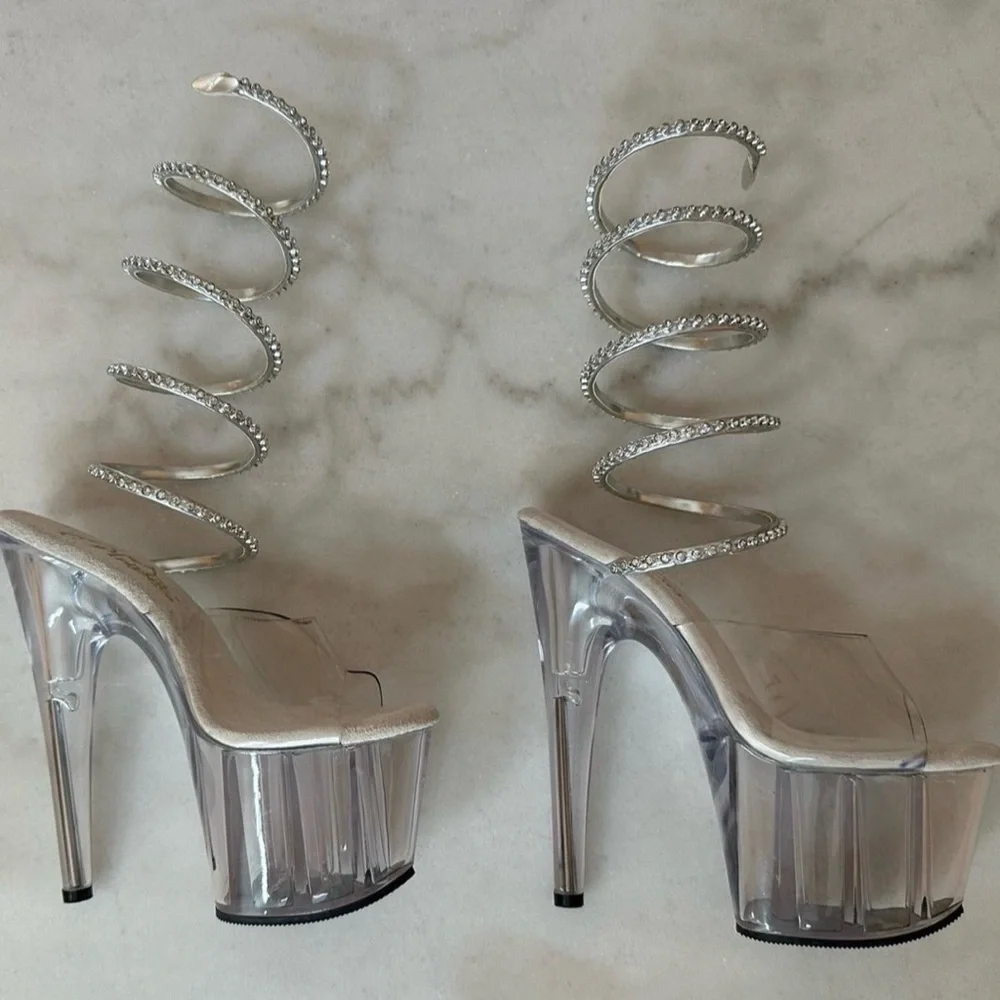 Pleaser Silver Spiral Platform Heels New Size 5 - Picture 3 of 8